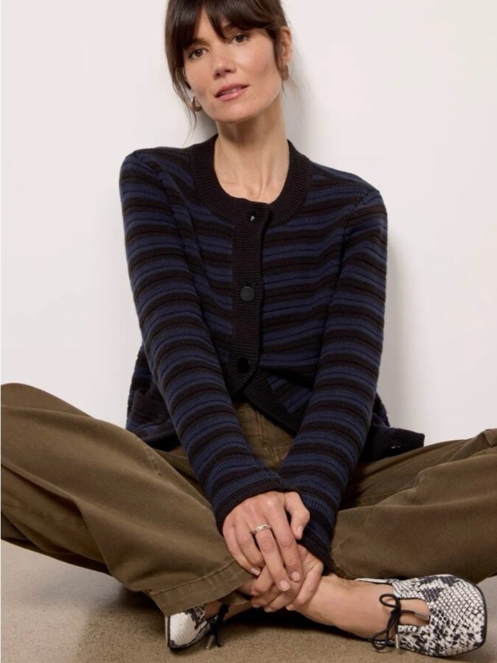 Sanctuary Striped Button Cardigan in Navy and Black